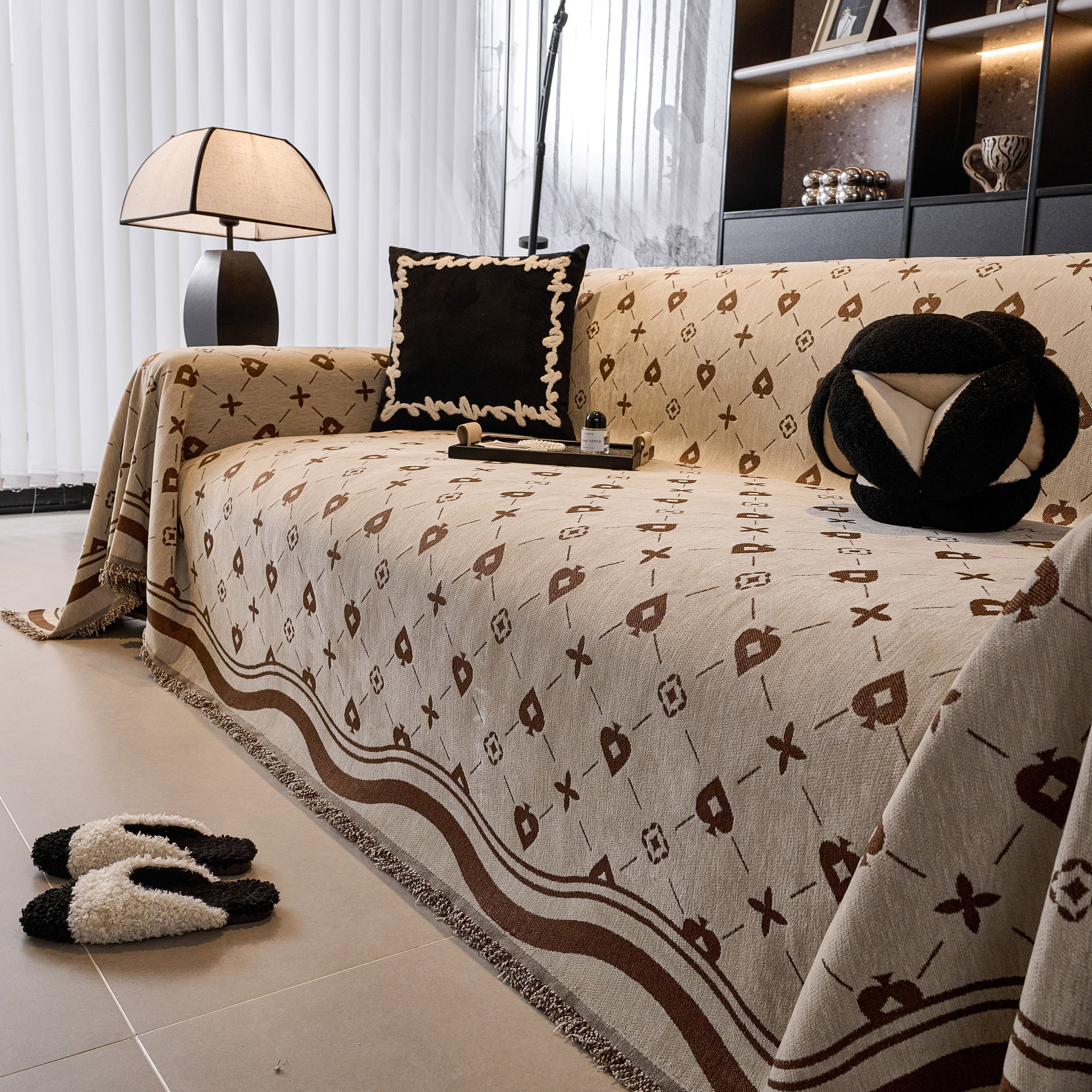 Chenille Jacquard Sofa Throw Cover Blanket, Luxury Thick Woven Couch Cover For Sofa
