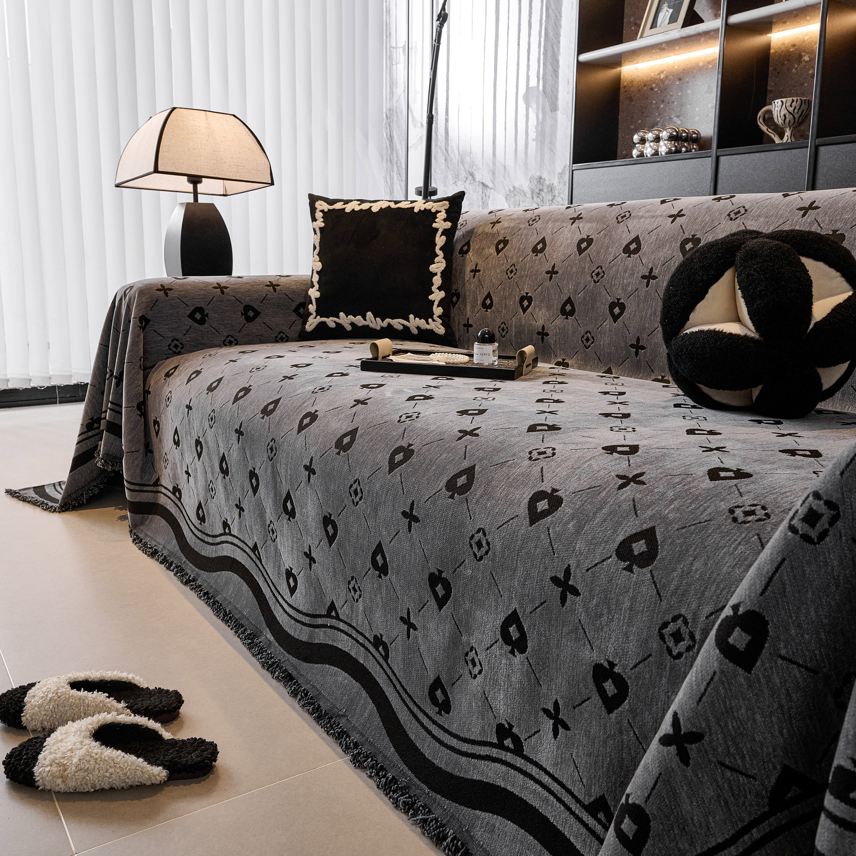 Chenille Jacquard Sofa Throw Cover Blanket, Luxury Thick Woven Couch Cover For Sofa