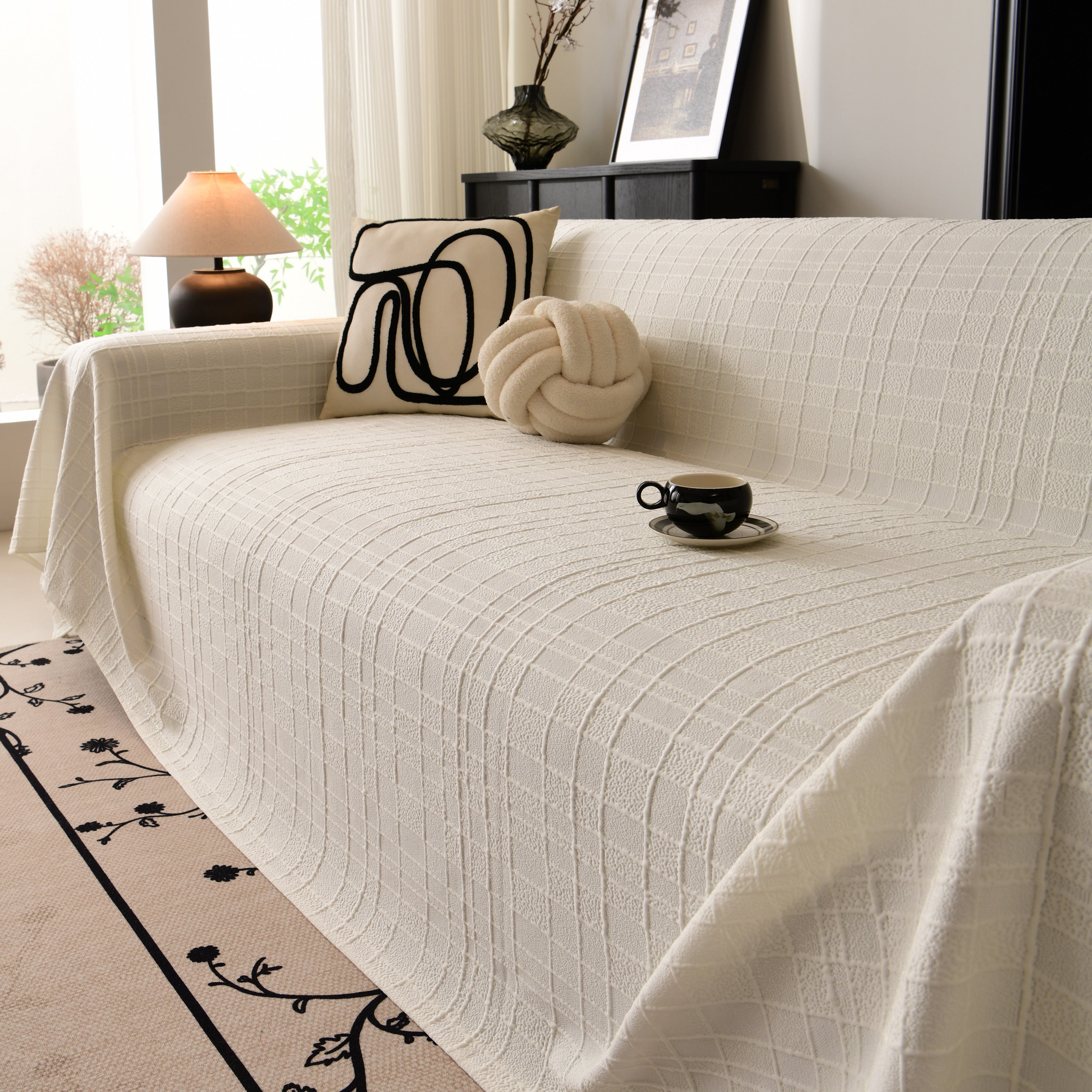 Sofa Cover Throw With Subtle Textured Stripes Lightweight Smooth Couch Slipcover