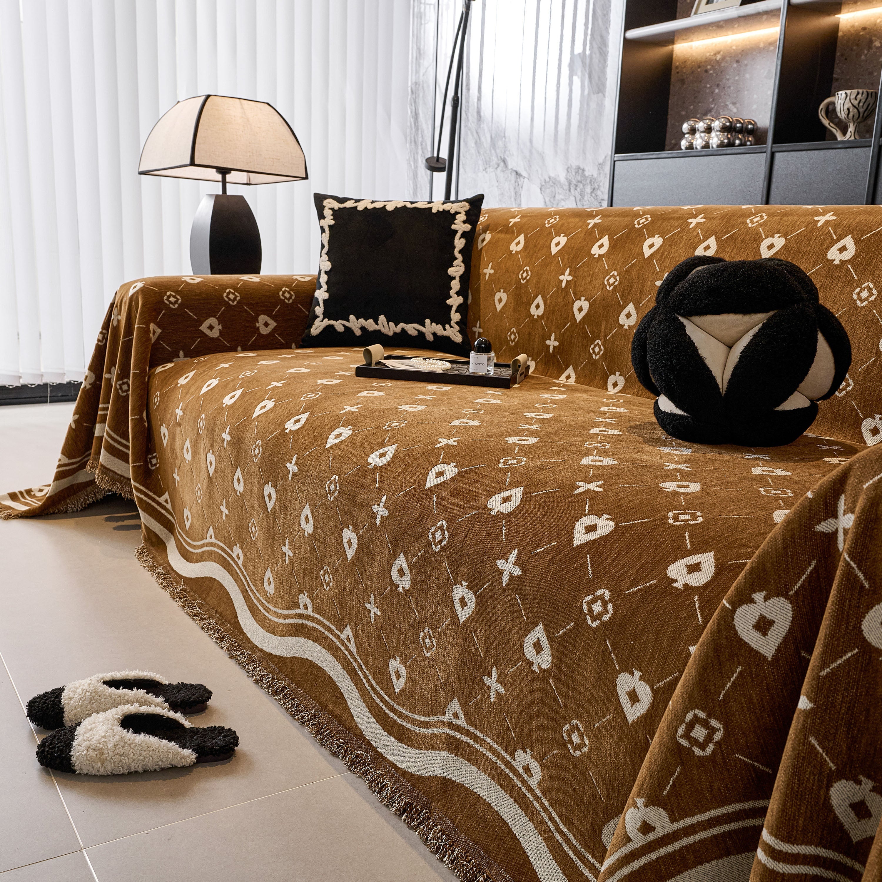 Chenille Jacquard Sofa Throw Cover Blanket, Luxury Thick Woven Couch Cover For Sofa