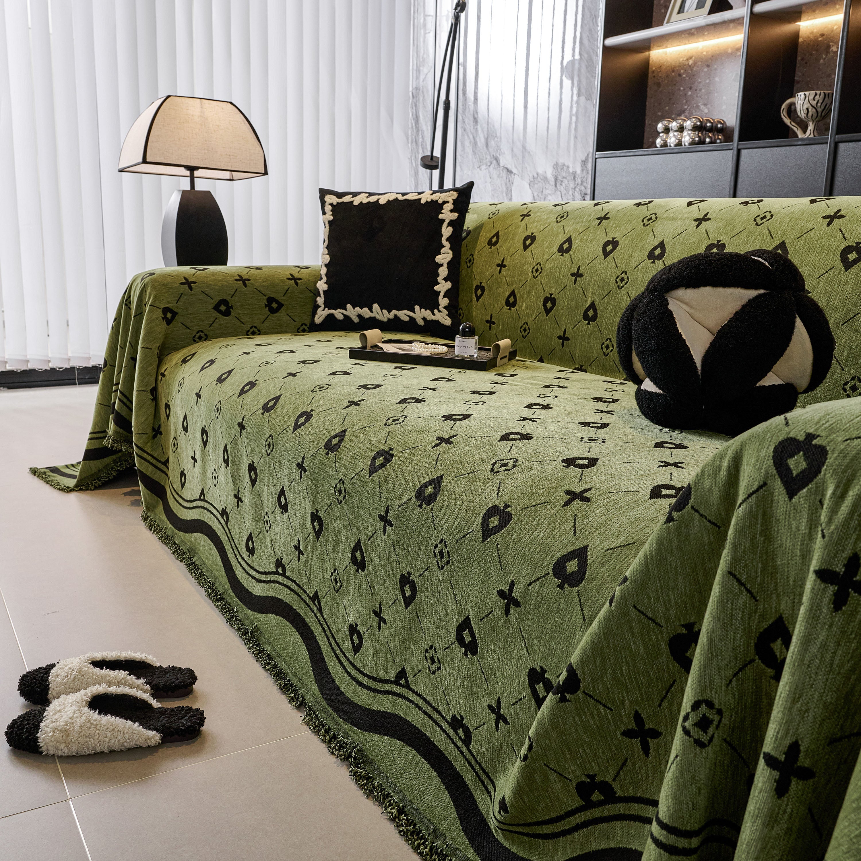 Chenille Jacquard Sofa Throw Cover Blanket, Luxury Thick Woven Couch Cover For Sofa