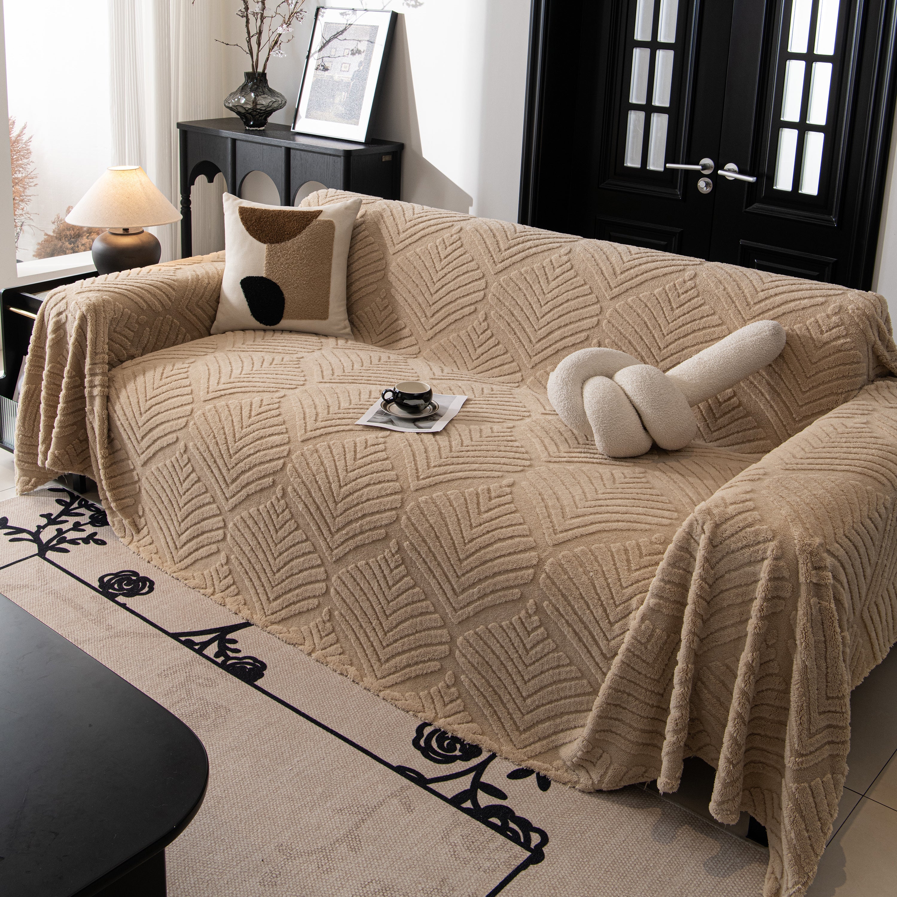Winter Soft Plush Fleece Sofa Blanket Leaves Jacquard Couch Covers For Couches