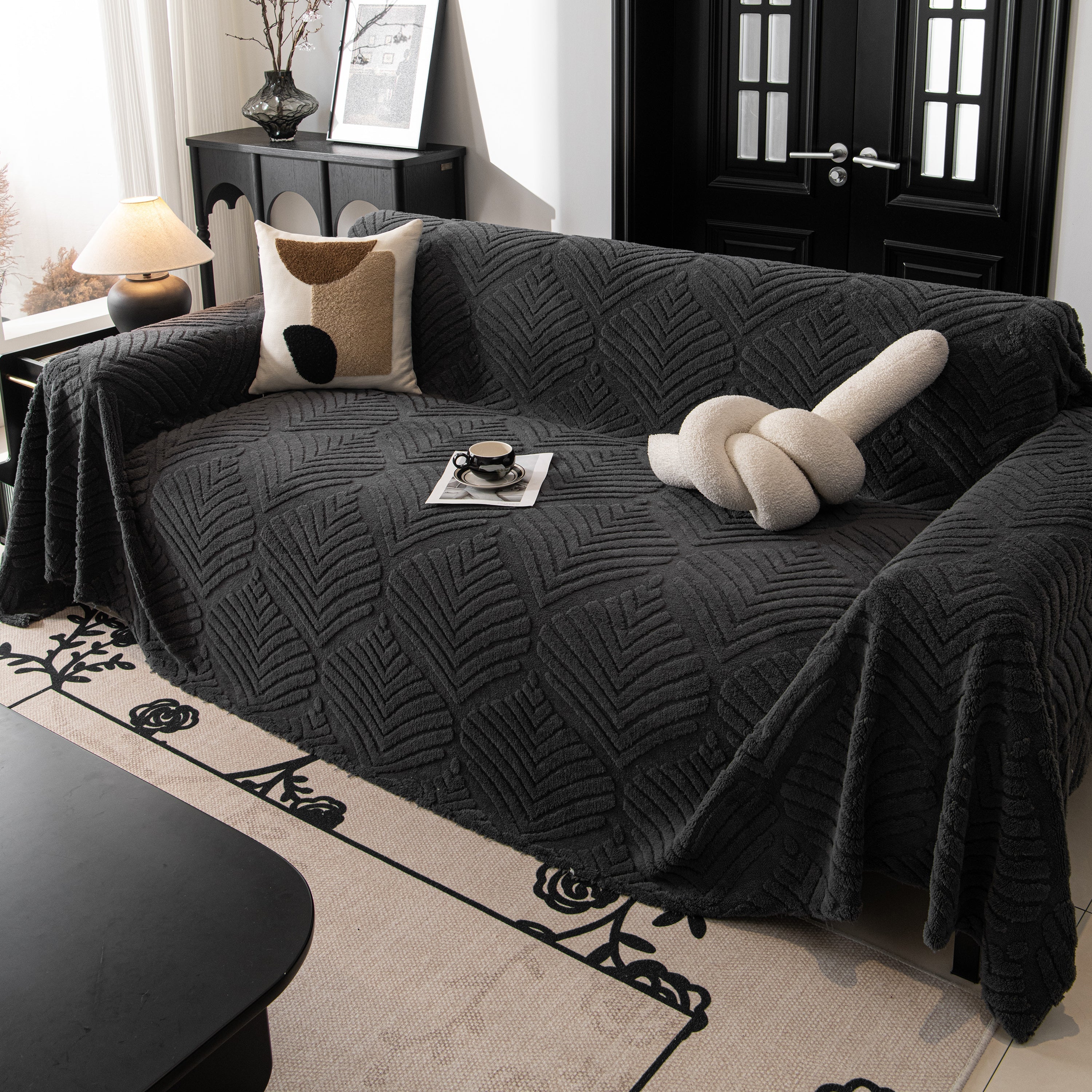 Winter Soft Plush Fleece Sofa Blanket Leaves Jacquard Couch Covers For Couches
