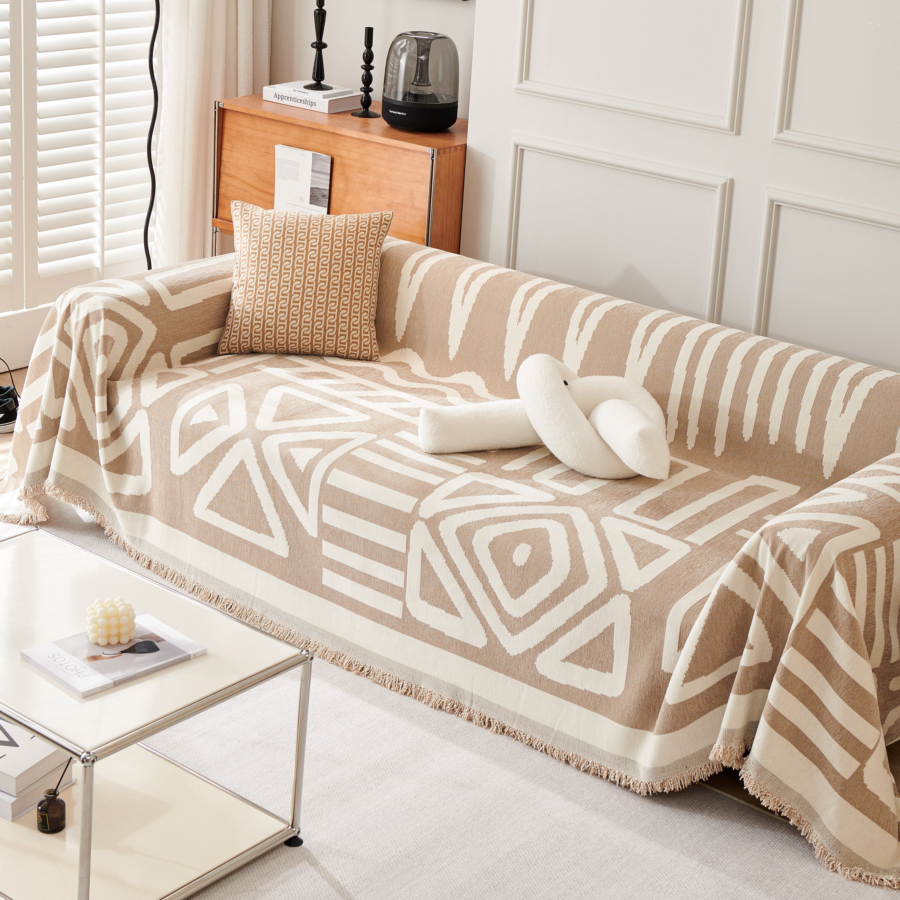 Chenille Geometric Sofa Throw Blanket, Boho Washable Furniture Throw Covers For Sofa