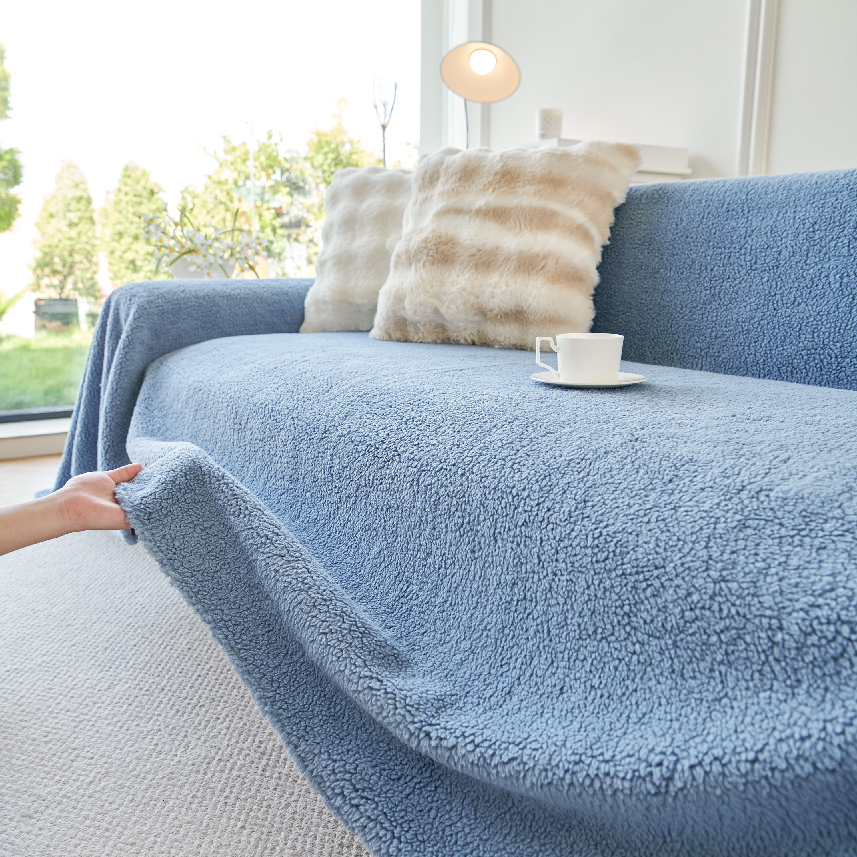 Thick Sherpa Fleece Sofa Protector Cover Stylish Durable Slipcovers For Couches And Chairs