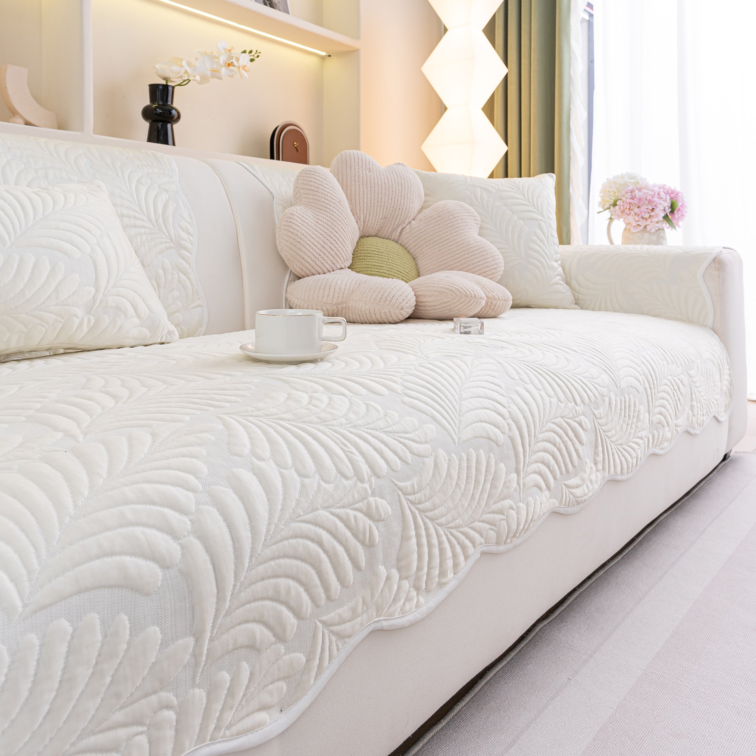 Sofa Cover For Leather & Fabric Couches, 3d Leaf Embossed Quilted Furniture Covers