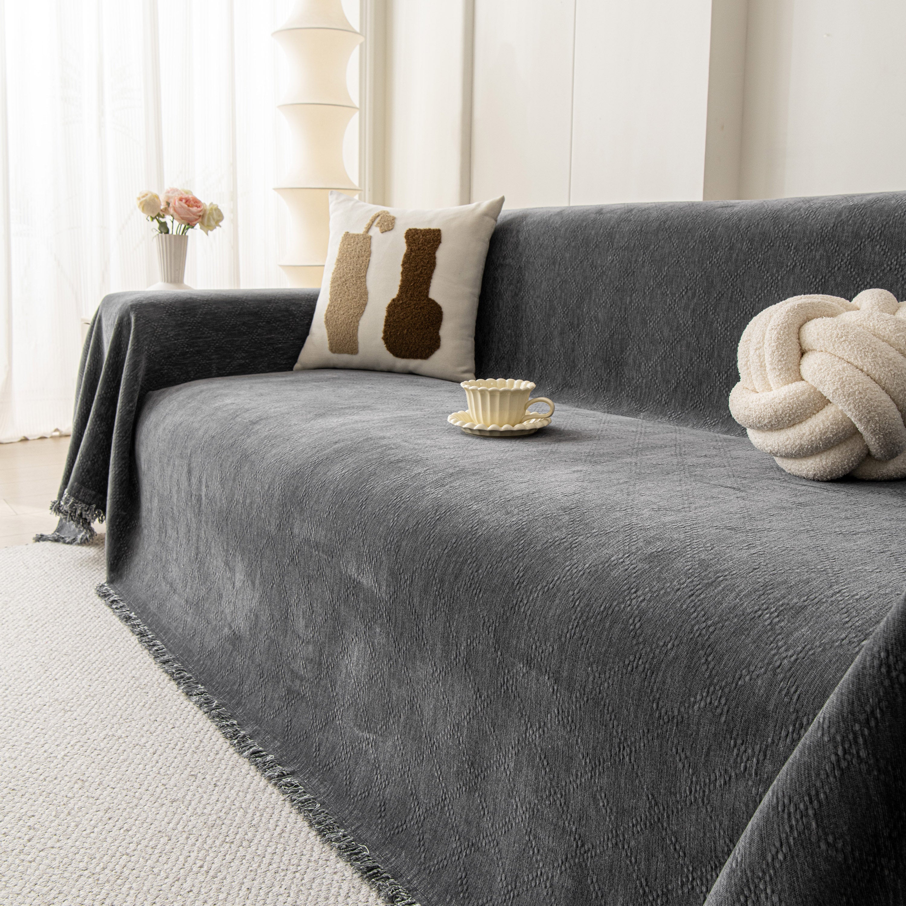 Soft Textured Couch Cover Slipcover Blanket, Modern Couch Covers For Dogs Washable