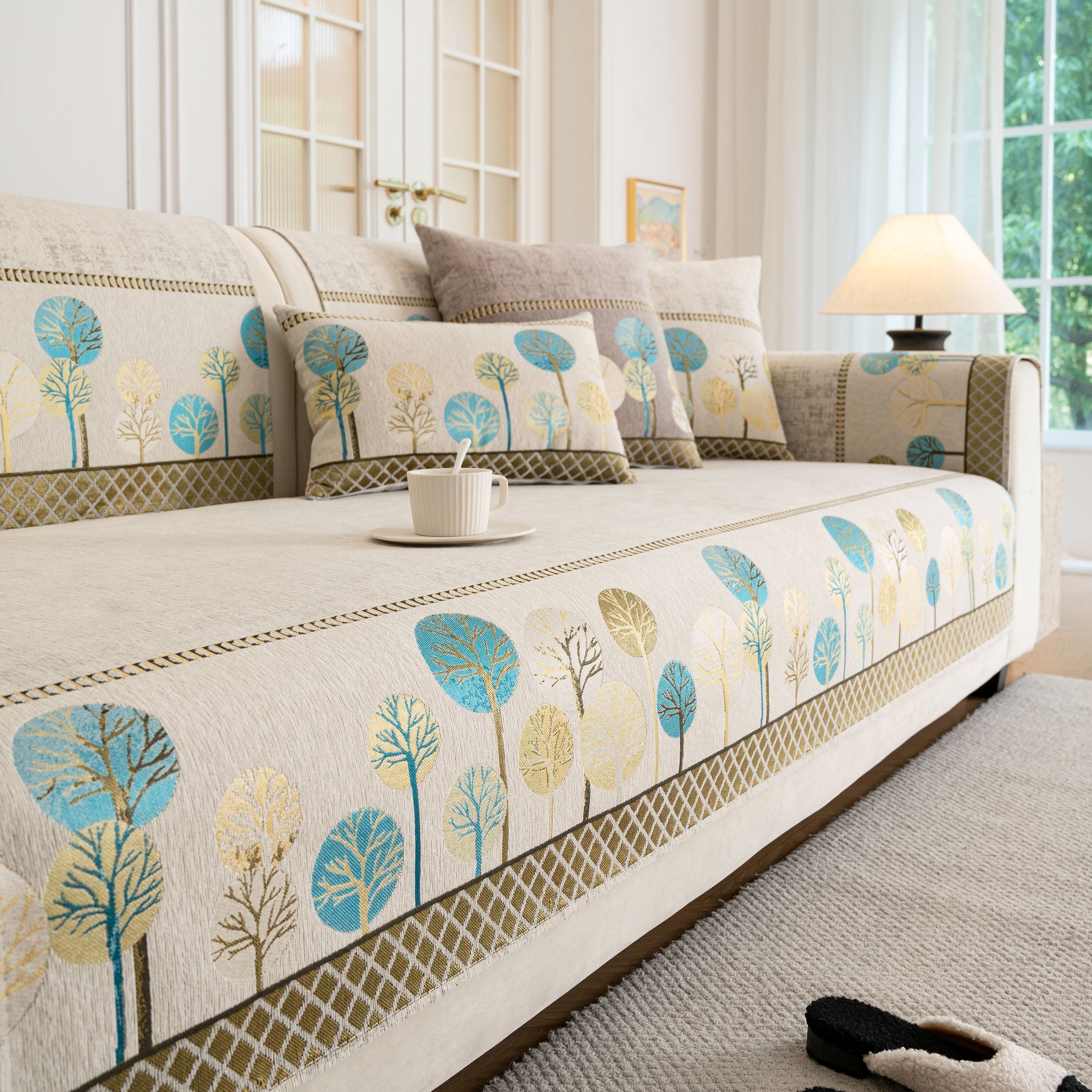 Sofa Cover For Couch, Non-slip Sectional Couch Cover With Woven Tree Pattern
