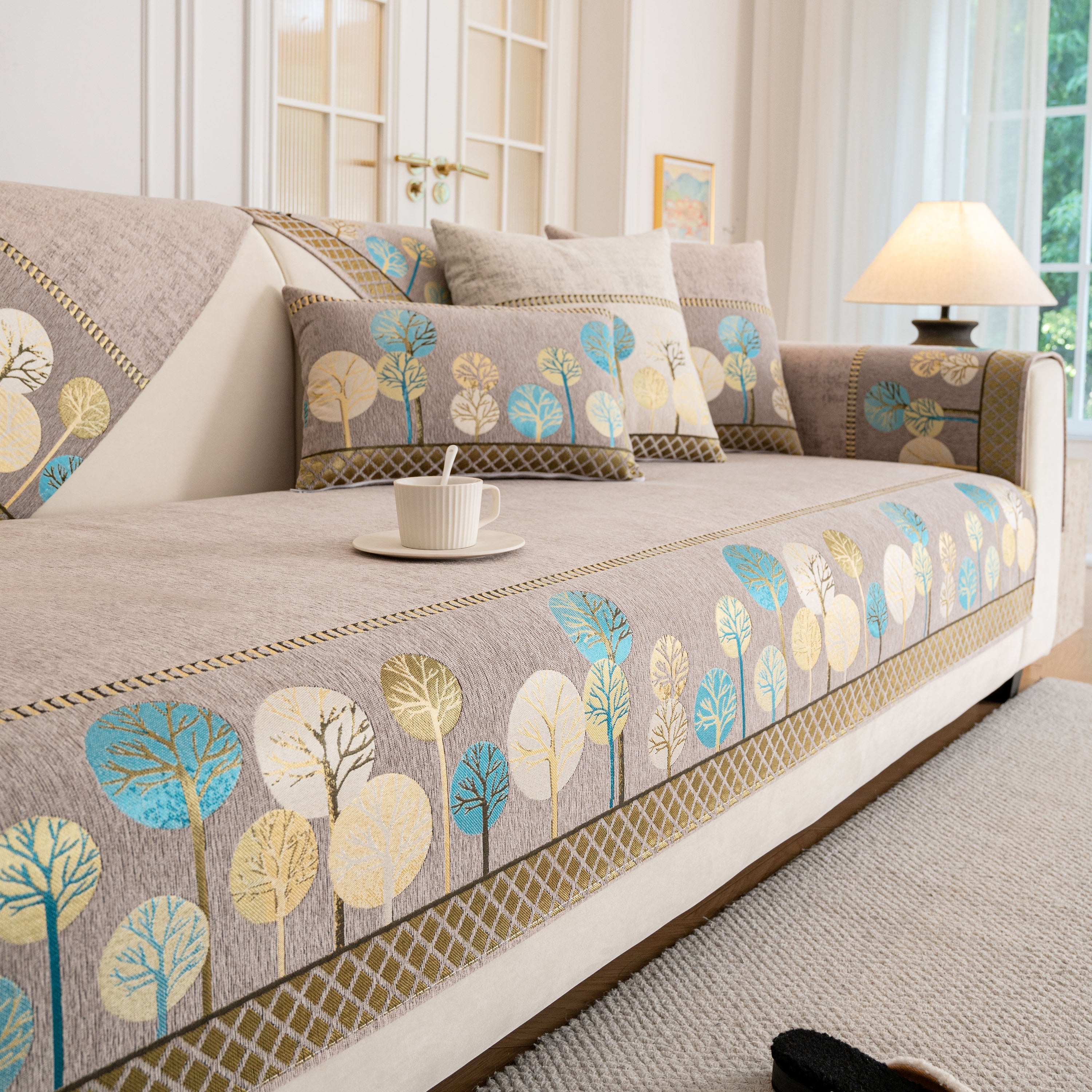 Sofa Cover For Couch, Non-slip Sectional Couch Cover With Woven Tree Pattern
