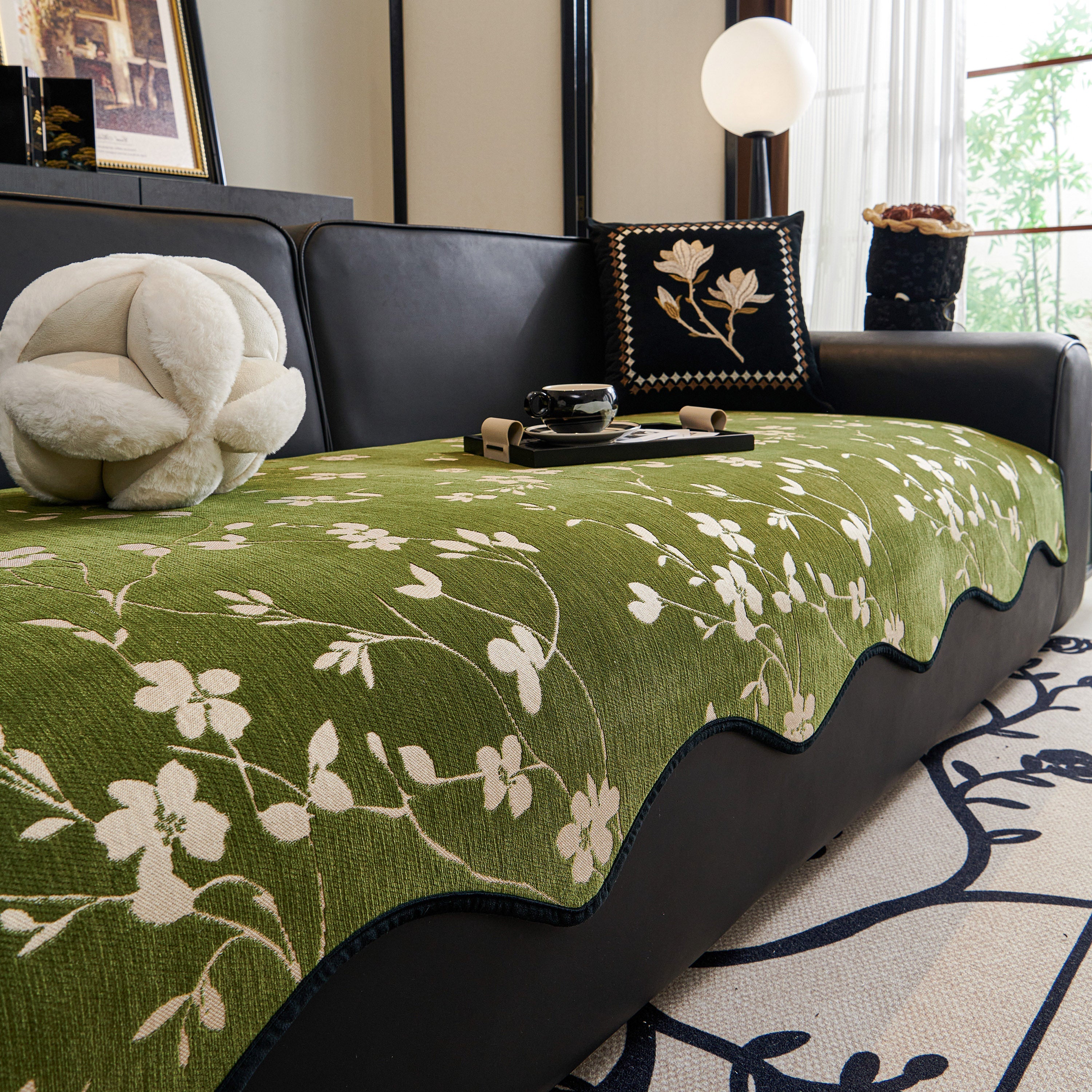 Floral Chenille Couch Cover, Non-slip Sofa Slipcover Protector For Furniture