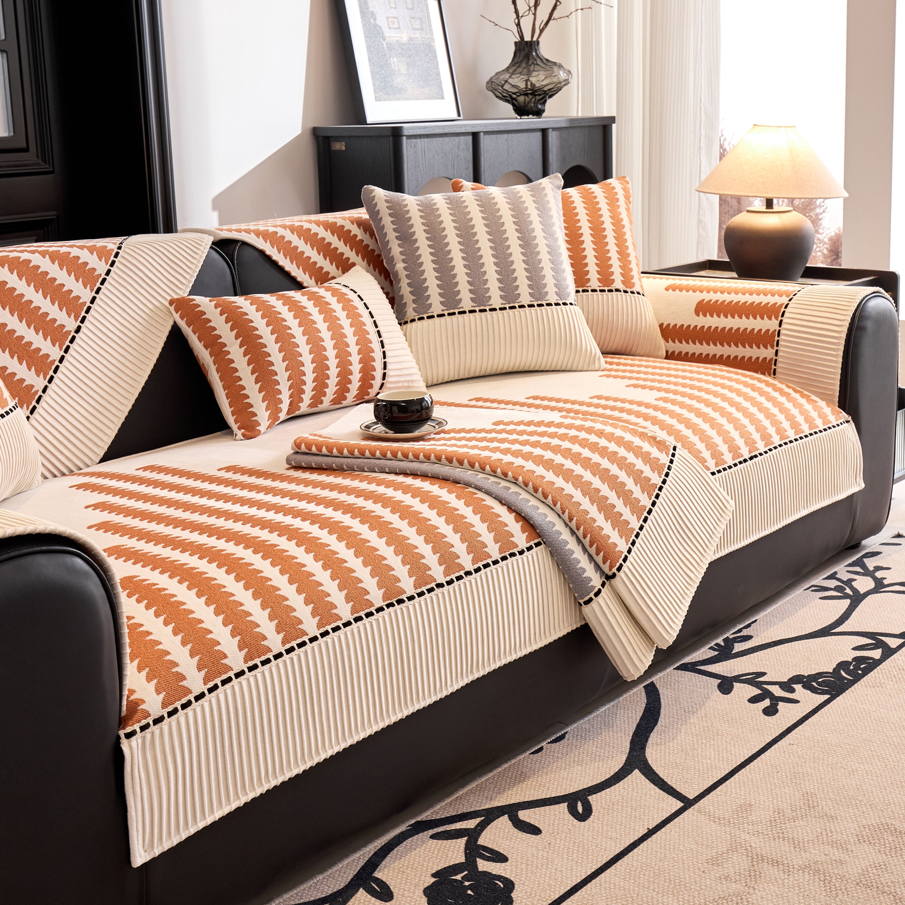 Vertical Stripes Sectional Sofa Cover Slipcover - Non-slip, Fits L-shape Couches