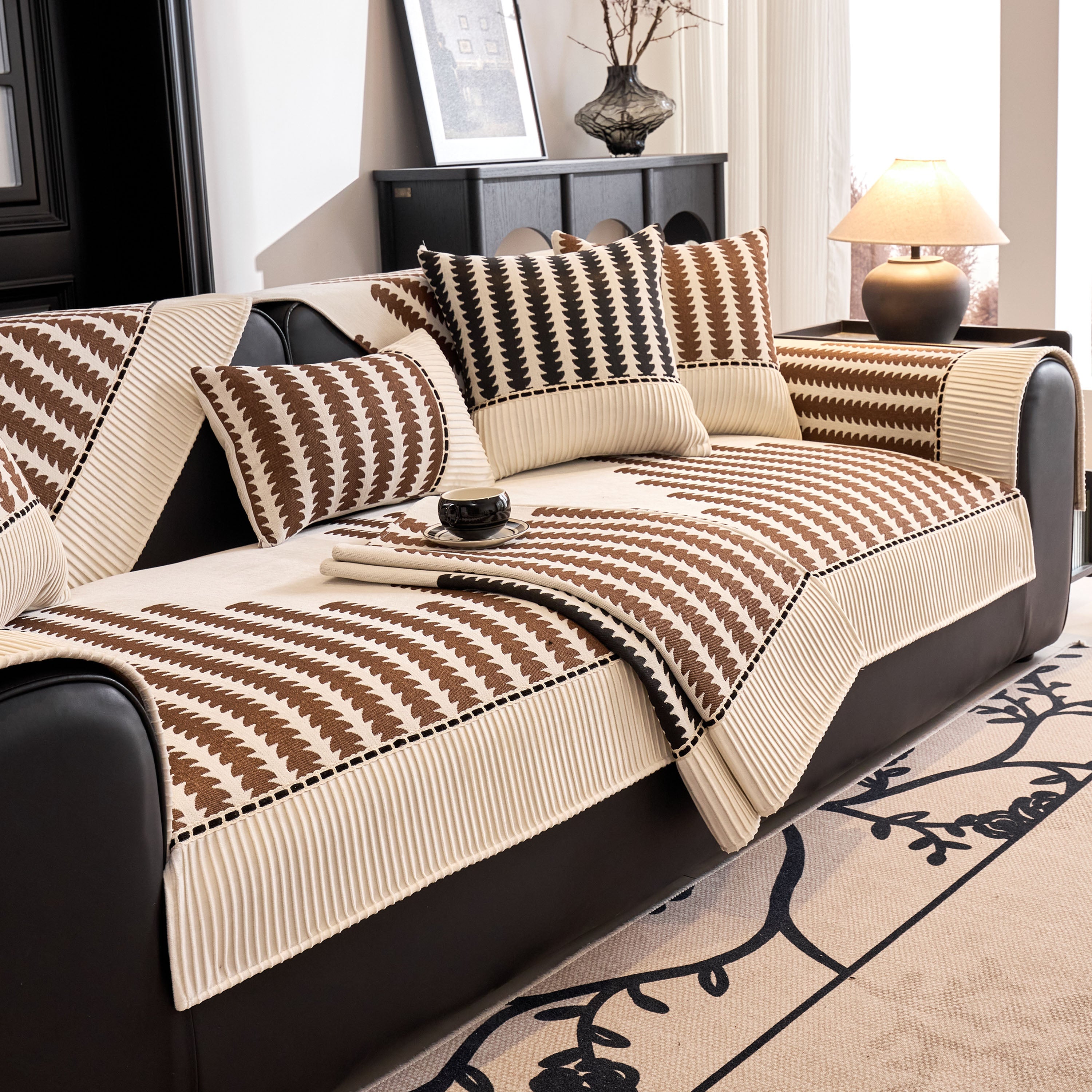 Vertical Stripes Sectional Sofa Cover Slipcover - Non-slip, Fits L-shape Couches