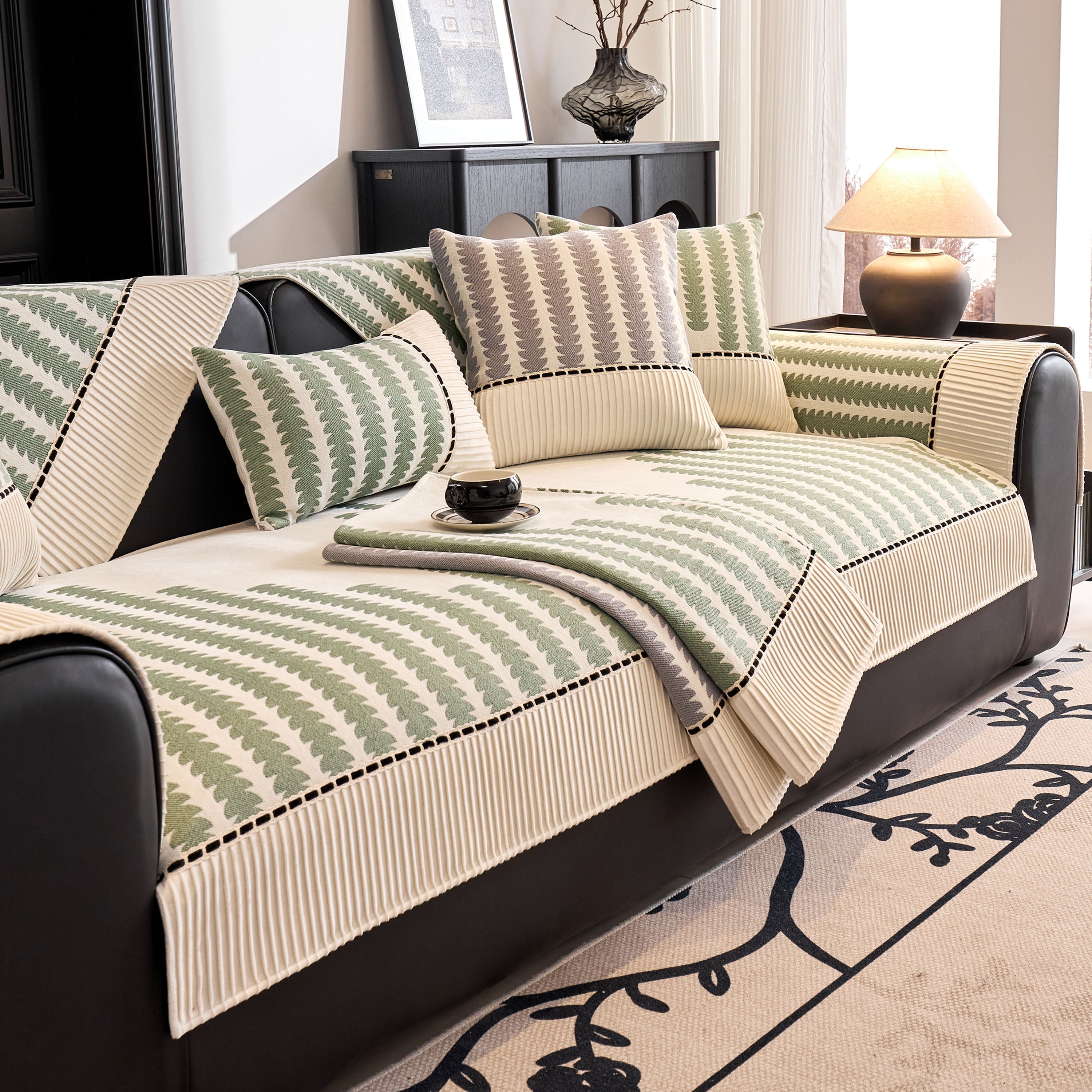 Vertical Stripes Sectional Sofa Cover Slipcover - Non-slip, Fits L-shape Couches