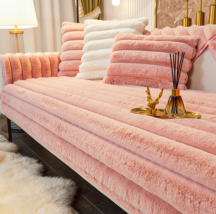 Thicken Faux Fur Rabbit Plush Sofa Cover Non-slip Slipcover Seat European Couch Cover Sofa Towel For Living Room Decor