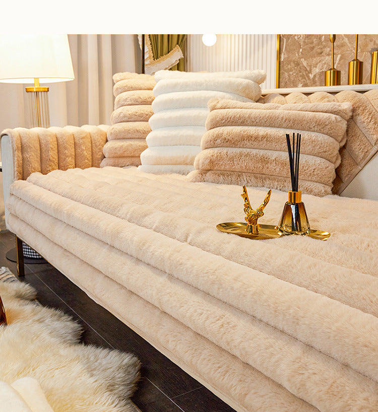 Thicken Faux Fur Rabbit Plush Sofa Cover Non-slip Slipcover Seat European Couch Cover Sofa Towel For Living Room Decor