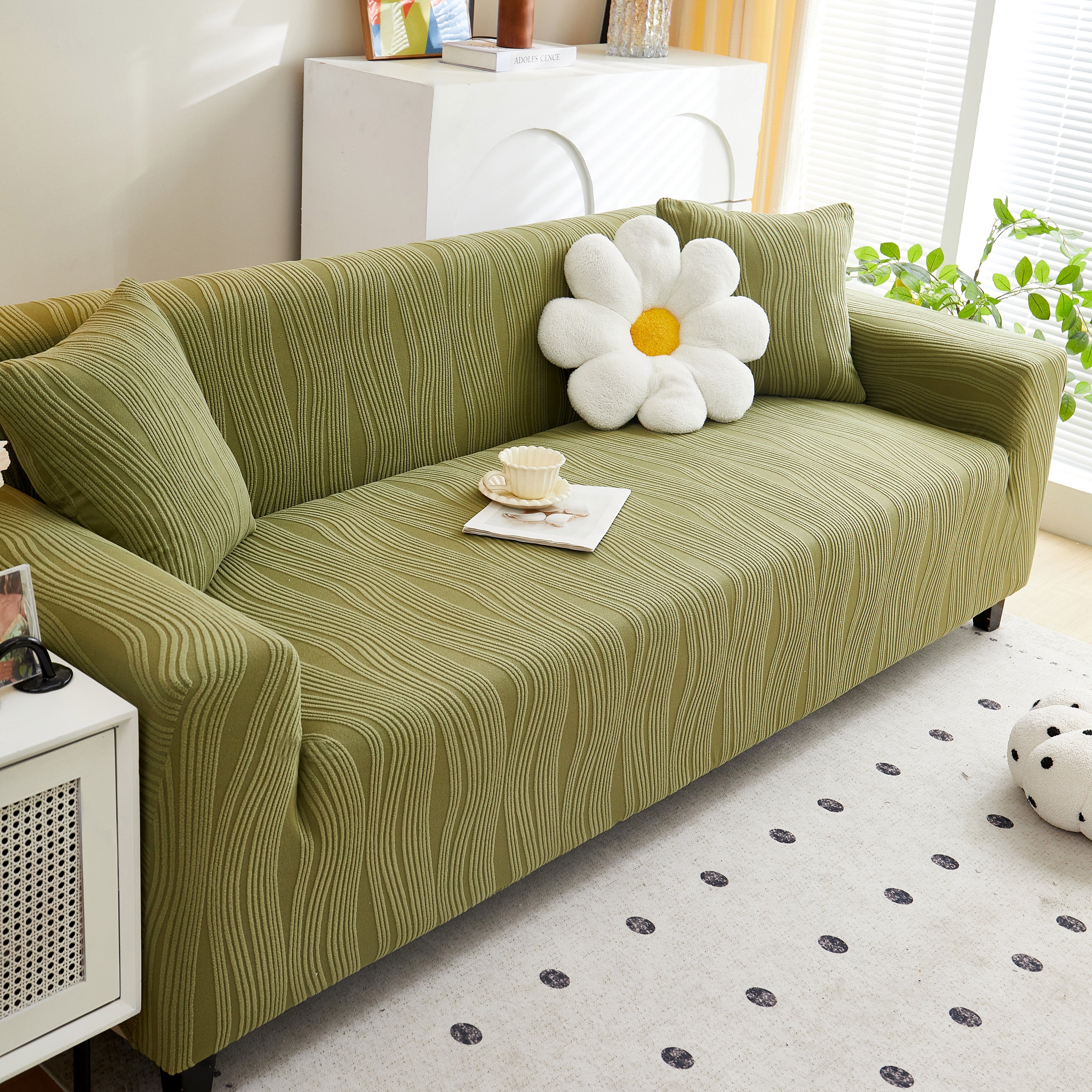 Textured Wave Stretch Sofa Couch Cover, Soft Washable Spandex Furniture Slipcovers
