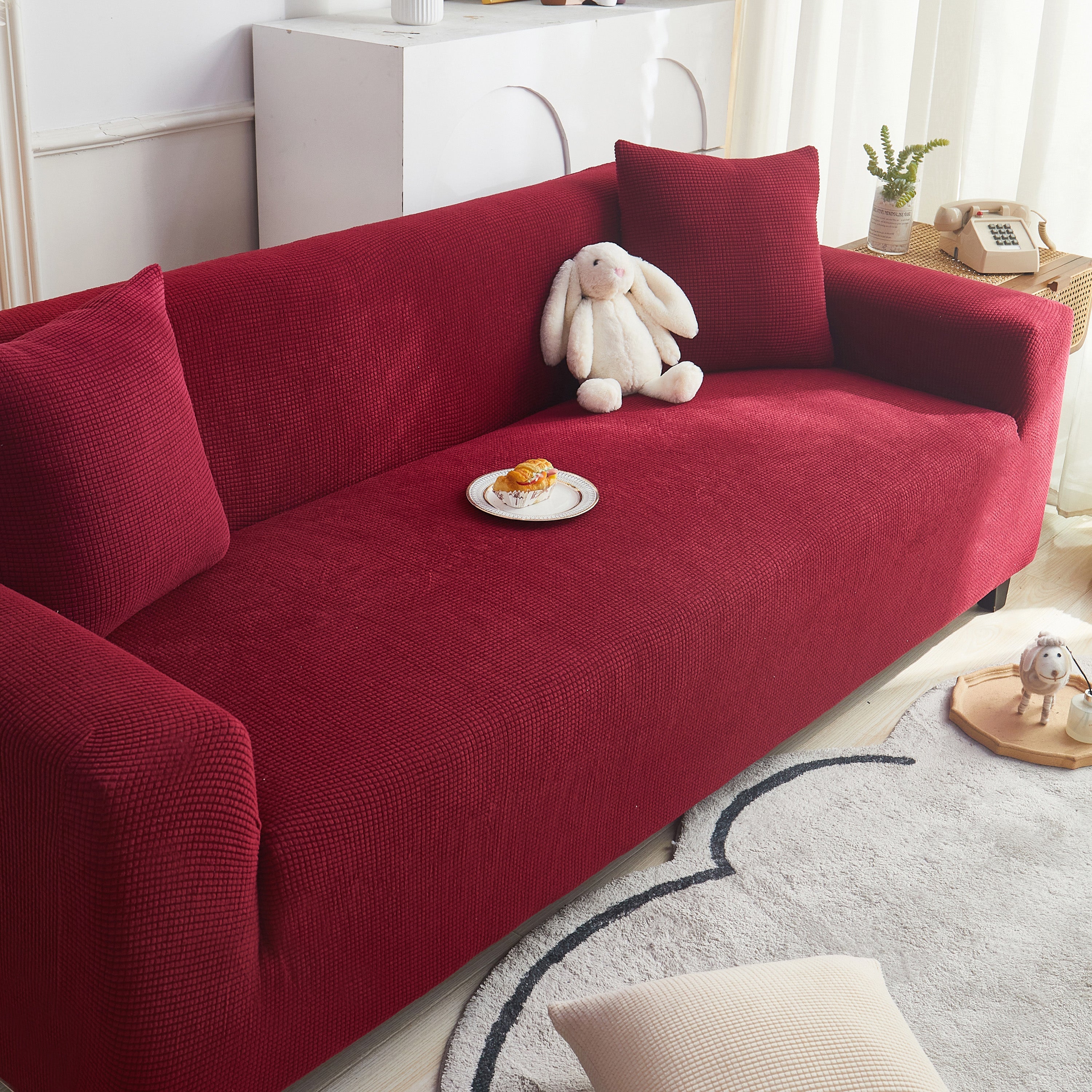 Grid Textured Stretch Sofa Cover, Soft Elastic Slipcover For Couch Protection