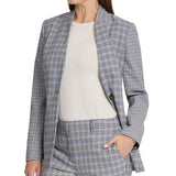 DKNY Women's Houndstooth Button Cuff Blazer Blue Size 6 Petite
