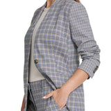 DKNY Women's Houndstooth Button Cuff Blazer Blue Size 6 Petite