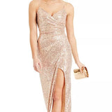 Emerald Sundae Juniors' Sequin Side-Pleated Gown Pink  Size Small