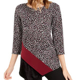 Alfani Women's Colorblocked Asymmetrical Hem Top  Black Size PL