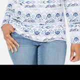 Karen Scott Women's Watercolor Scoop Neck Top White  Size Large
