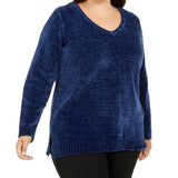 Karen Scott Women's Plus Chenille Pullover V Neck Sweater Blue Size 0X