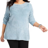Karen Scott Women's Plus Boat Neck Chenille Sweater Blue Size 2X