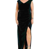 Betsy & Adam Women's Plus Ruched Velvet Gown Green Size 14W
