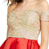 B Darlin Junior's Off The Shoulder Embroidered & Satin Dress Red