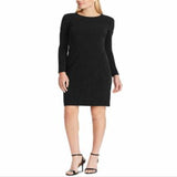 Ralph Lauren Women's Shimmering Long Sleeve Jewel Neck Knee Length Body Con Evening Dress Black Size 4