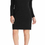 Ralph Lauren Women's Shimmering Long Sleeve Jewel Neck Knee Length Body Con Evening Dress Black Size 4