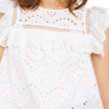 INC International Concepts Women's Eyelet Flutter Sleeve Top White Size Medium