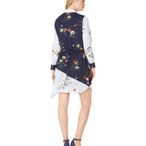 Vince Camuto Women's Long Sleeve Asymmetrical Hem Shirtdress Blue Size X-Small