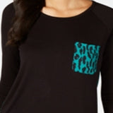 Thalia Sodi Women's Patch Pocket 3/4 Sleeve Top Black Size Medium