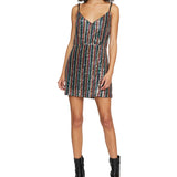 Sanctuary Women's Sequined Striped Spaghetti Strap V Neck Short Party Sheath Dress Black Size Medium