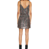 Sanctuary Women's Sequined Striped Spaghetti Strap V Neck Short Party Sheath Dress Black Size Medium