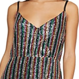 Sanctuary Women's Sequined Striped Spaghetti Strap V Neck Short Party Sheath Dress Black Size Medium
