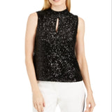 Calvin Klein Women's Sequin Mock Neck Keyhole Top Black Size Small