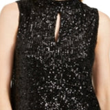 Calvin Klein Women's Sequin Mock Neck Keyhole Top Black Size Small
