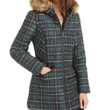 Celebrity Pink Women's Faux Fur Plaid Puffer Coat Green