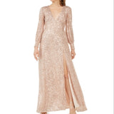 Emerald Sundae Junior's Sequined Slit Maxi Gown Pink Size Medium