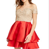 B Darlin Junior's Off The Shoulder Embroidered & Satin Dress Red