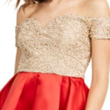 B Darlin Junior's Off The Shoulder Embroidered & Satin Dress Red