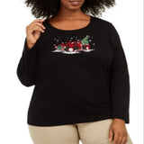 Karen Scott Women's Plus Size Holiday Truck Cotton Top Deep Black  Size 1X