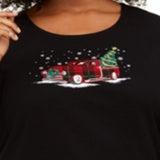Karen Scott Women's Plus Size Holiday Truck Cotton Top Deep Black  Size 1X