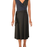Ralph Lauren Women's Dorena MIDI Faux Wrap Wear to Work Dress Black Size 10