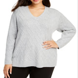 Calvin Klein Women's Plus Chevron Stitch V Neck Sweater Gray Size -0X
