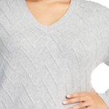 Calvin Klein Women's Plus Chevron Stitch V Neck Sweater Gray Size -0X
