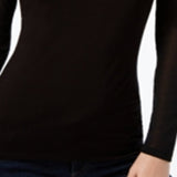 INC International Concepts Women's Mock Turtleneck Mesh Inset Fitted Top Black Size Large